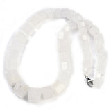 Gemstone Glass Crystal Hexagon Quartz Jasper Aventurine Smooth Glossy Square Beaded Necklace White Silver Gray N134