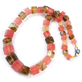 Gemstone Glass Crystal Hexagon Quartz Jasper Aventurine Smooth Glossy Square Beaded Necklace White Silver Gray N134