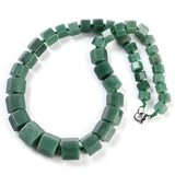 Gemstone Glass Crystal Hexagon Quartz Jasper Aventurine Smooth Glossy Square Beaded Necklace White Silver Gray N134