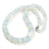 Gemstone Glass Crystal Hexagon Quartz Jasper Aventurine Smooth Glossy Square Beaded Necklace White Silver Gray N134