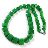 Gemstone Glass Crystal Hexagon Quartz Jasper Aventurine Smooth Glossy Square Beaded Necklace White Silver Gray N134