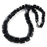 Gemstone Glass Crystal Hexagon Quartz Jasper Aventurine Smooth Glossy Square Beaded Necklace White Silver Gray N134