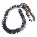 Gemstone Glass Crystal Hexagon Quartz Jasper Aventurine Smooth Glossy Square Beaded Necklace White Silver Gray N134