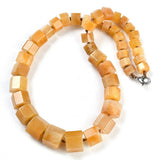 Gemstone Glass Crystal Hexagon Quartz Jasper Aventurine Smooth Glossy Square Beaded Necklace White Silver Gray N134