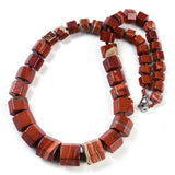 Gemstone Glass Crystal Hexagon Quartz Jasper Aventurine Smooth Glossy Square Beaded Necklace White Silver Gray N134