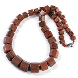 Gemstone Glass Crystal Hexagon Quartz Jasper Aventurine Smooth Glossy Square Beaded Necklace White Silver Gray N134