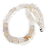 Gemstone Glass Crystal Hexagon Quartz Jasper Aventurine Smooth Glossy Square Beaded Necklace White Silver Gray N134