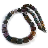Gemstone Glass Crystal Hexagon Quartz Jasper Aventurine Smooth Glossy Square Beaded Necklace White Silver Gray N134