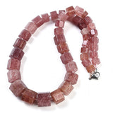 Gemstone Glass Crystal Hexagon Quartz Jasper Aventurine Smooth Glossy Square Beaded Necklace White Silver Gray N134