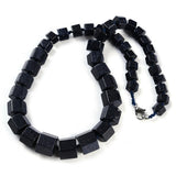 Gemstone Glass Crystal Hexagon Quartz Jasper Aventurine Smooth Glossy Square Beaded Necklace White Silver Gray N134