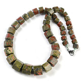 Gemstone Glass Crystal Hexagon Quartz Jasper Aventurine Smooth Glossy Square Beaded Necklace White Silver Gray N134