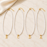 Stainless Steel Pearl Letter Band Polished Pendant Necklace White Gold 16.22 in N135 product image 1