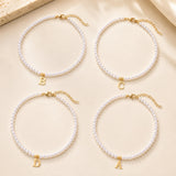 Stainless Steel Pearl Letter Band Polished Pendant Necklace White Gold 16.22 in N135 product image 2