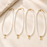 Stainless Steel Pearl Letter Band Polished Pendant Necklace White Gold 16.22 in N135 product image 3