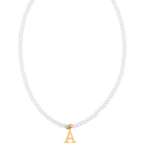 Stainless Steel Pearl Letter Band Polished Pendant Necklace White Gold 16.22 in N135