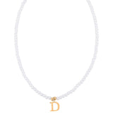 Stainless Steel Pearl Letter Band Polished Pendant Necklace White Gold 16.22 in N135