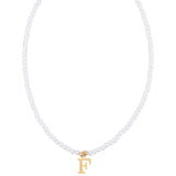 Stainless Steel Pearl Letter Band Polished Pendant Necklace White Gold 16.22 in N135