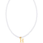 Stainless Steel Pearl Letter Band Polished Pendant Necklace White Gold 16.22 in N135