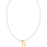 Stainless Steel Pearl Letter Band Polished Pendant Necklace White Gold 16.22 in N135