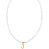 Stainless Steel Pearl Letter Band Polished Pendant Necklace White Gold 16.22 in N135