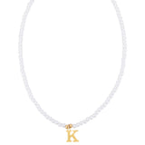 Stainless Steel Pearl Letter Band Polished Pendant Necklace White Gold 16.22 in N135