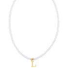 Stainless Steel Pearl Letter Band Polished Pendant Necklace White Gold 16.22 in N135