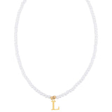 Stainless Steel Pearl Letter Band Polished Pendant Necklace White Gold 16.22 in N135