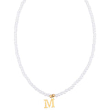 Stainless Steel Pearl Letter Band Polished Pendant Necklace White Gold 16.22 in N135