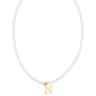 Stainless Steel Pearl Letter Band Polished Pendant Necklace White Gold 16.22 in N135