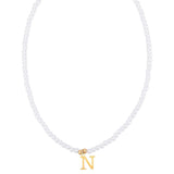 Stainless Steel Pearl Letter Band Polished Pendant Necklace White Gold 16.22 in N135