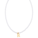 Stainless Steel Pearl Letter Band Polished Pendant Necklace White Gold 16.22 in N135