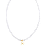 Stainless Steel Pearl Letter Band Polished Pendant Necklace White Gold 16.22 in N135