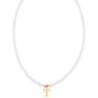 Stainless Steel Pearl Letter Band Polished Pendant Necklace White Gold 16.22 in N135