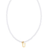 Stainless Steel Pearl Letter Band Polished Pendant Necklace White Gold 16.22 in N135