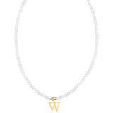 Stainless Steel Pearl Letter Band Polished Pendant Necklace White Gold 16.22 in N135
