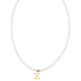 Stainless Steel Pearl Letter Band Polished Pendant Necklace White Gold 16.22 in N135
