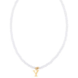 Stainless Steel Pearl Letter Band Polished Pendant Necklace White Gold 16.22 in N135