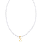 Stainless Steel Pearl Letter Band Polished Pendant Necklace White Gold 16.22 in N135