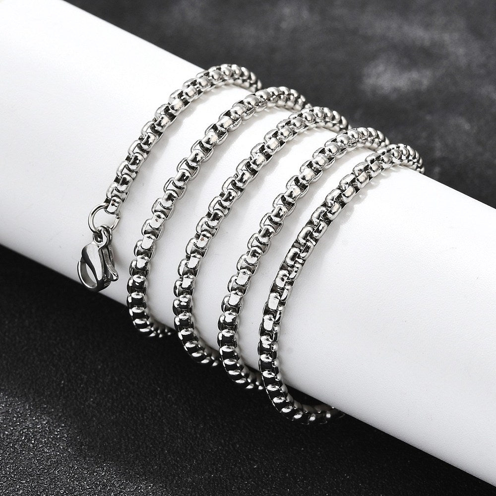 Stainless Steel Box Polished Shiny Lobster Clasp Chain Necklace Silver 23.6 in N136 product image 1