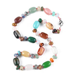 Gemstone Agate Ruby Zoisite Lobster Clasp Smooth Polished Oval Round Beaded Necklace Green Brown White Pink 18.5 in N138