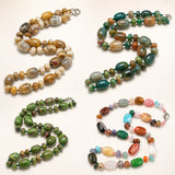 Gemstone Agate Ruby Zoisite Lobster Clasp Smooth Polished Oval Round Beaded Necklace Green Brown White Pink 18.5 in N138