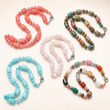 Gemstone Agate Jade Quartz Rainbow Jasper Aquamarine Smooth Rectangle Beaded Necklace Pink Turquoise Multicolored Blue N139