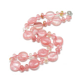 Glass Agate Flat Round Jasper Quartz Jade Tiger Eye Smooth Polished Oval Beaded Necklace Green Pink Blue Brown 18.5 in N140