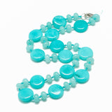 Glass Agate Flat Round Jasper Quartz Jade Tiger Eye Smooth Polished Oval Beaded Necklace Green Pink Blue Brown 18.5 in N140
