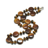 Glass Agate Flat Round Jasper Quartz Jade Tiger Eye Smooth Polished Oval Beaded Necklace Green Pink Blue Brown 18.5 in N140