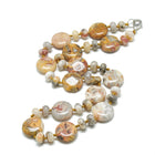 Glass Agate Flat Round Jasper Quartz Jade Tiger Eye Smooth Polished Oval Beaded Necklace Green Pink Blue Brown 18.5 in N140