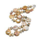 Glass Agate Flat Round Jasper Quartz Jade Tiger Eye Smooth Polished Oval Beaded Necklace Green Pink Blue Brown 18.5 in N140