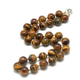 Gemstone Round Agate Jasper Tiger Eye Quartz Jade Glossy Shiny Beaded Necklace Black N141