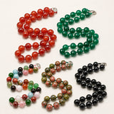 Gemstone Round Agate Jasper Tiger Eye Quartz Jade Glossy Shiny Beaded Necklace Black N141 product image 1