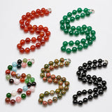 Gemstone Round Agate Jasper Tiger Eye Quartz Jade Glossy Shiny Beaded Necklace Black N141 product image 2
